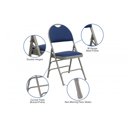 BLNK HERCULES Series Fabric Ultra-Premium Triple Braced Metal Folding Chair with Easy-Carry Handle - Navy