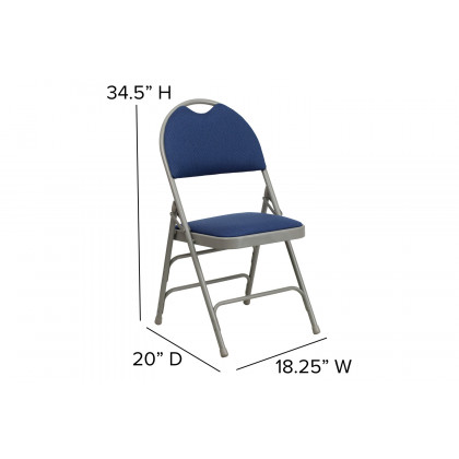 BLNK HERCULES Series Fabric Ultra-Premium Triple Braced Metal Folding Chair with Easy-Carry Handle - Navy