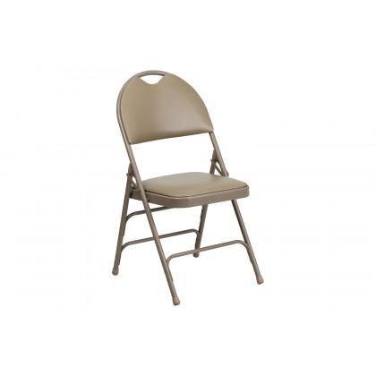 BLNK HERCULES Series Vinyl Ultra-Premium Triple Braced Metal Folding Chair with Easy-Carry Handle - Beige