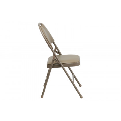 BLNK HERCULES Series Vinyl Ultra-Premium Triple Braced Metal Folding Chair with Easy-Carry Handle - Beige