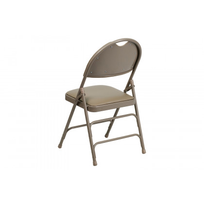 BLNK HERCULES Series Vinyl Ultra-Premium Triple Braced Metal Folding Chair with Easy-Carry Handle - Beige