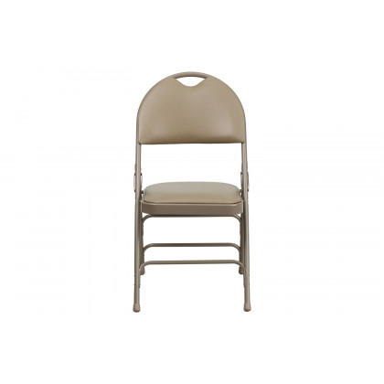 BLNK HERCULES Series Vinyl Ultra-Premium Triple Braced Metal Folding Chair with Easy-Carry Handle - Beige