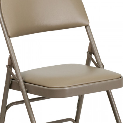 BLNK HERCULES Series Vinyl Ultra-Premium Triple Braced Metal Folding Chair with Easy-Carry Handle - Beige