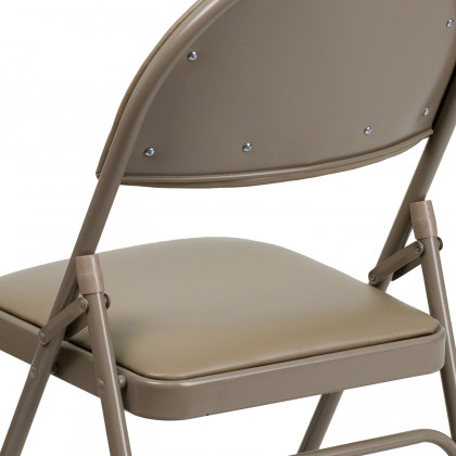 BLNK HERCULES Series Vinyl Ultra-Premium Triple Braced Metal Folding Chair with Easy-Carry Handle - Beige