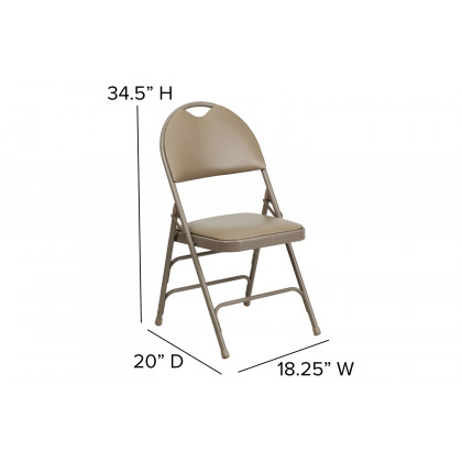 BLNK HERCULES Series Vinyl Ultra-Premium Triple Braced Metal Folding Chair with Easy-Carry Handle - Beige
