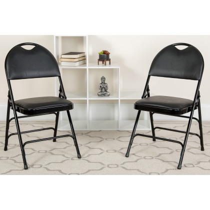 BLNK - HERCULES Series Vinyl Ultra-Premium Triple Braced Metal Folding Chair with Easy-Carry Handle