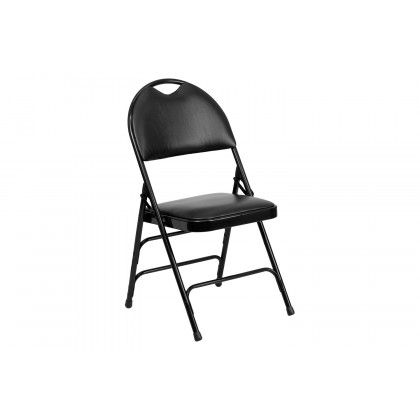 BLNK HERCULES Series Vinyl Ultra-Premium Triple Braced Metal Folding Chair with Easy-Carry Handle - Black