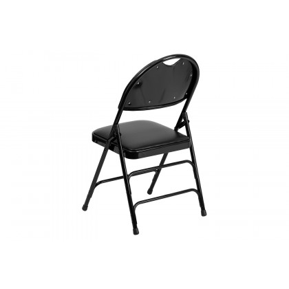 BLNK HERCULES Series Vinyl Ultra-Premium Triple Braced Metal Folding Chair with Easy-Carry Handle - Black