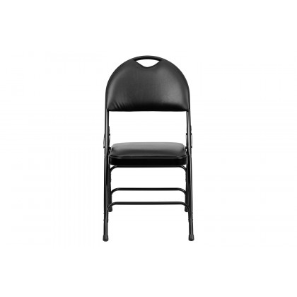 BLNK HERCULES Series Vinyl Ultra-Premium Triple Braced Metal Folding Chair with Easy-Carry Handle - Black