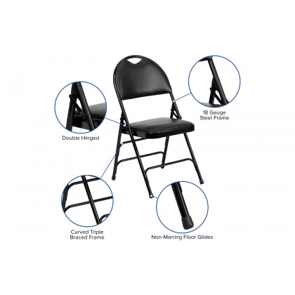 BLNK HERCULES Series Vinyl Ultra-Premium Triple Braced Metal Folding Chair with Easy-Carry Handle - Black