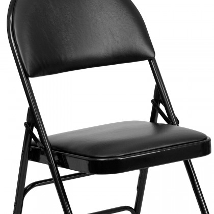 BLNK HERCULES Series Vinyl Ultra-Premium Triple Braced Metal Folding Chair with Easy-Carry Handle - Black
