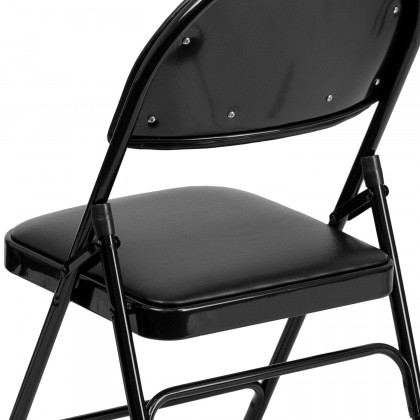 BLNK HERCULES Series Vinyl Ultra-Premium Triple Braced Metal Folding Chair with Easy-Carry Handle - Black