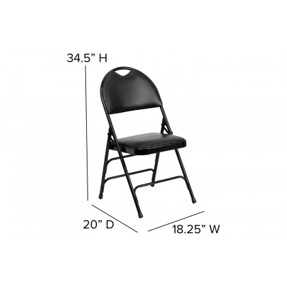 BLNK HERCULES Series Vinyl Ultra-Premium Triple Braced Metal Folding Chair with Easy-Carry Handle - Black