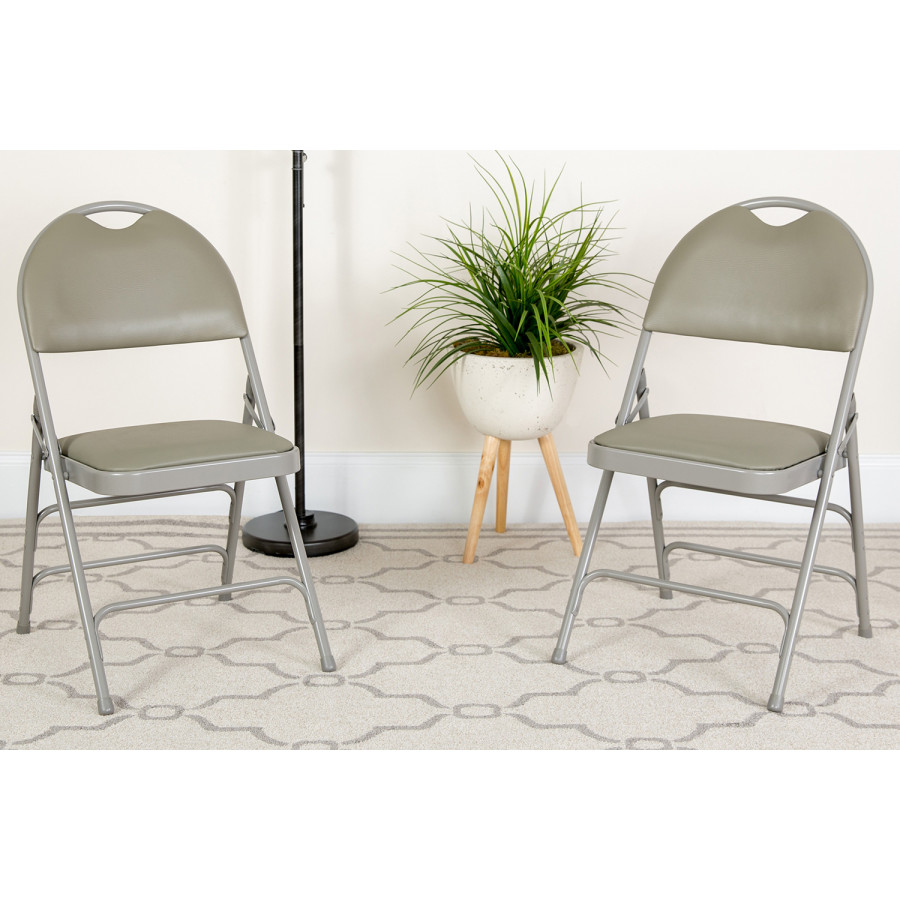 BLNK - HERCULES Series Vinyl Ultra-Premium Triple Braced Metal Folding Chair with Easy-Carry Handle