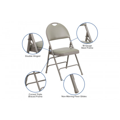 BLNK HERCULES Series Vinyl Ultra-Premium Triple Braced Metal Folding Chair with Easy-Carry Handle - Gray