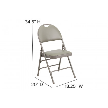BLNK HERCULES Series Vinyl Ultra-Premium Triple Braced Metal Folding Chair with Easy-Carry Handle - Gray