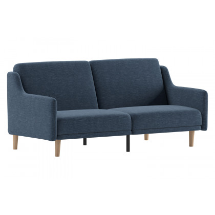 BLNK Delphine Faux Linen Premium Convertible Split Back Sofa Futon with Curved Armrests and Solid Wood Legs - Navy
