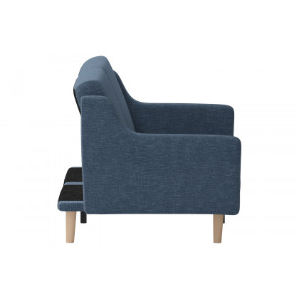 BLNK Delphine Faux Linen Premium Convertible Split Back Sofa Futon with Curved Armrests and Solid Wood Legs - Navy