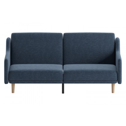 BLNK Delphine Faux Linen Premium Convertible Split Back Sofa Futon with Curved Armrests and Solid Wood Legs - Navy