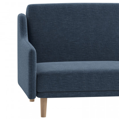 BLNK Delphine Faux Linen Premium Convertible Split Back Sofa Futon with Curved Armrests and Solid Wood Legs - Navy