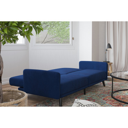 BLNK Sophia Velvet Premium Split Back Sofa Futon with Solid Wooden Legs - Navy