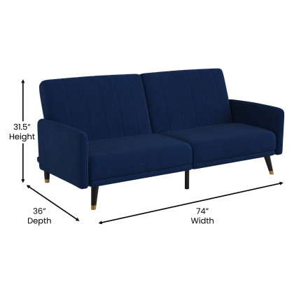 BLNK Sophia Velvet Premium Split Back Sofa Futon with Solid Wooden Legs - Navy