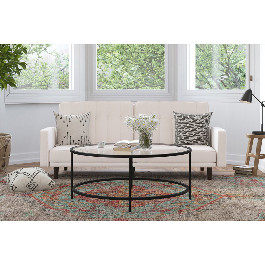 BLNK - Carter Faux Linen Premium Tufted Split Back Sofa Futon with Solid Wooden Legs