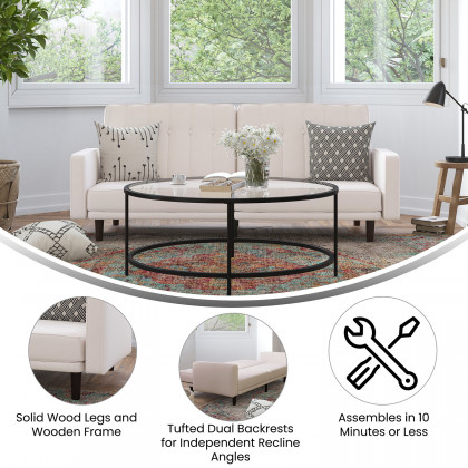BLNK Carter Faux Linen Premium Tufted Split Back Sofa Futon with Solid Wooden Legs - Stone
