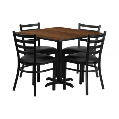 BLNK - Carlton Square Laminate Table Set with X-Base and 4 Ladder Back Metal Chairs with Black Vinyl Seat