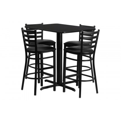BLNK - Carlton Rectangular Laminate Table Set with 4 Ladder Back Metal Bar Stools with Black Vinyl Seat