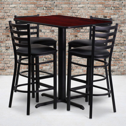 BLNK - Carlton Rectangular Laminate Table Set with 4 Ladder Back Metal Bar Stools with Black Vinyl Seat