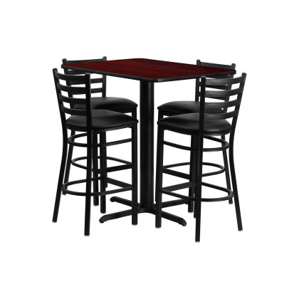 BLNK Carlton Rectangular Laminate Table Set with 4 Ladder Back Metal Bar Stools with Black Vinyl Seat - Mahogany