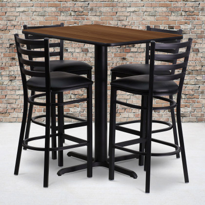 BLNK - Carlton Rectangular Laminate Table Set with 4 Ladder Back Metal Bar Stools with Black Vinyl Seat