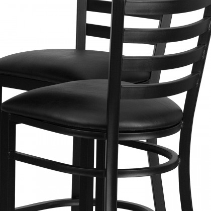 BLNK Carlton Round Laminate Table Set with X-Base and 4 Ladder Back Metal Bar Stools with Black Vinyl Seat - Black