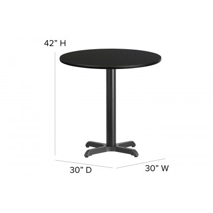 BLNK Carlton Round Laminate Table Set with X-Base and 4 Ladder Back Metal Bar Stools with Black Vinyl Seat - Black