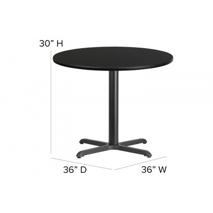 BLNK Carlton Round Black Laminate Table Set with X-Base and 4 Ladder Back Metal Chairs with Vinyl Seat - Black
