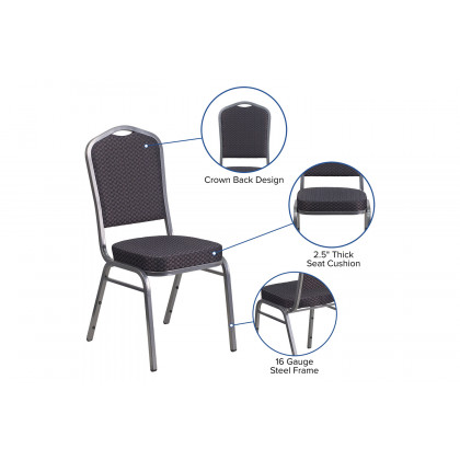 BLNK HERCULES Series Fabric Crown Back Stacking Banquet Chair with Silver Vein Frame - Black Patterned
