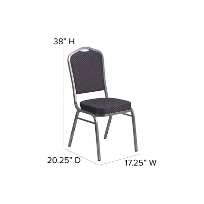 BLNK HERCULES Series Fabric Crown Back Stacking Banquet Chair with Silver Vein Frame - Black Patterned