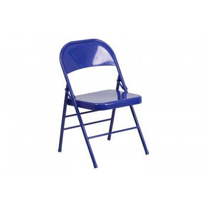 BLNK HERCULES COLORBURST Series Metal Triple Braced and Double Hinged Folding Chair - Cobalt Blue
