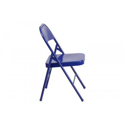 BLNK HERCULES COLORBURST Series Metal Triple Braced and Double Hinged Folding Chair - Cobalt Blue