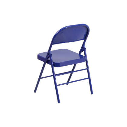 BLNK HERCULES COLORBURST Series Metal Triple Braced and Double Hinged Folding Chair - Cobalt Blue