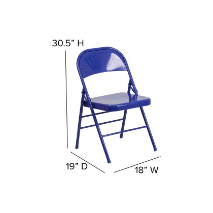 BLNK HERCULES COLORBURST Series Metal Triple Braced and Double Hinged Folding Chair - Cobalt Blue