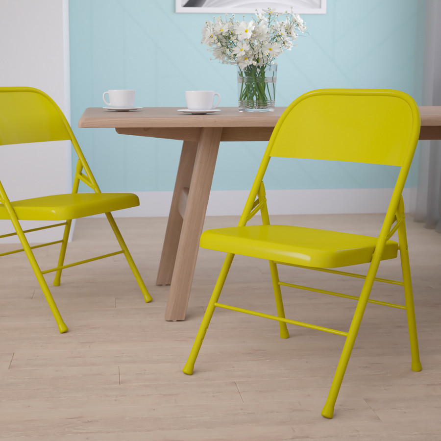 BLNK HERCULES COLORBURST Series Metal Triple Braced and Double Hinged Folding Chair - Twisted Citron