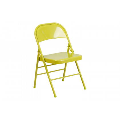 BLNK HERCULES COLORBURST Series Metal Triple Braced and Double Hinged Folding Chair - Twisted Citron