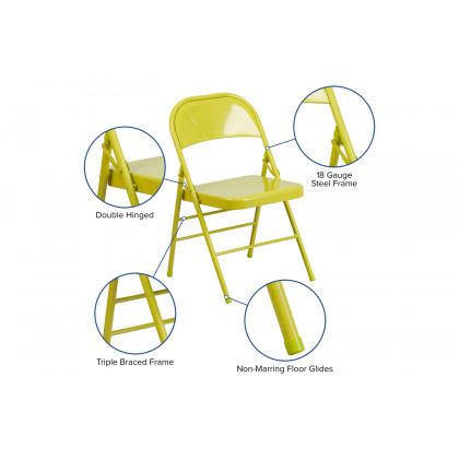 BLNK HERCULES COLORBURST Series Metal Triple Braced and Double Hinged Folding Chair - Twisted Citron
