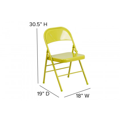 BLNK HERCULES COLORBURST Series Metal Triple Braced and Double Hinged Folding Chair - Twisted Citron