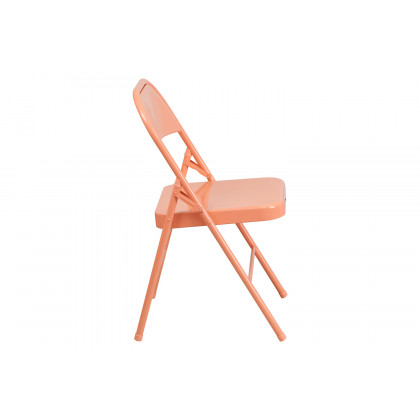 BLNK HERCULES COLORBURST Series Metal Triple Braced and Double Hinged Folding Chair - Sedona Coral