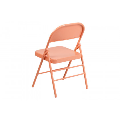 BLNK HERCULES COLORBURST Series Metal Triple Braced and Double Hinged Folding Chair - Sedona Coral