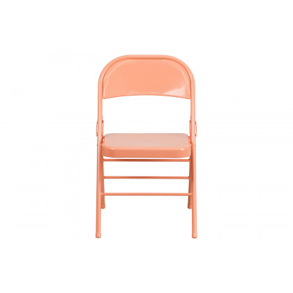 BLNK HERCULES COLORBURST Series Metal Triple Braced and Double Hinged Folding Chair - Sedona Coral