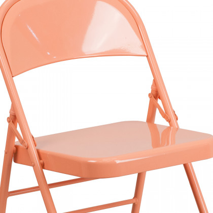 BLNK HERCULES COLORBURST Series Metal Triple Braced and Double Hinged Folding Chair - Sedona Coral